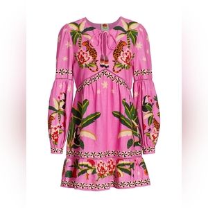 FARM RIO LEOPARD TASSEL MINI DRESS